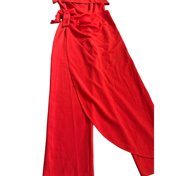 Marina Cold Shoulder Faux Sarong Waist Tie Overlay Jumpsuit Red‎ Size 4 - Picture 6 of 10